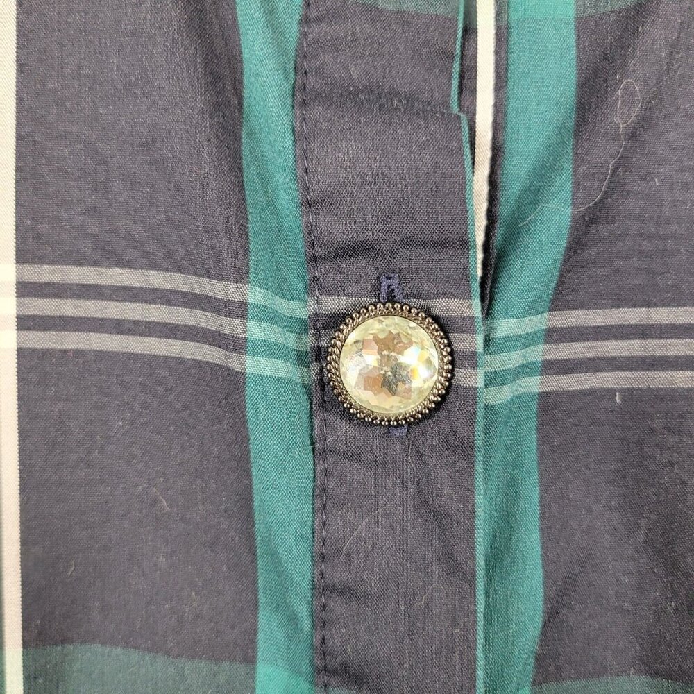 Chicos Plaid Pullover Top Size 3 XL Shirt Casual Gemstone Buttons Green Blue - Picture 5 of 8